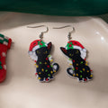 Festive Black Cat Santa Hat Holiday Novelty Hook Earrings view 3