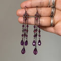 Dark Metal Purple Crystal Tassel Hook Earrings Decorative Jewelry view 4
