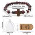 Dark Wood Bead Stretch Bracelet Brown Cross Silver Beads view 2