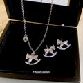 Silver Tone Zircon Pave Rocking Horse Stud Earrings view 1