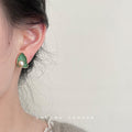 Gold Leaf Pearl Stud Earrings Enamel Shell Three Colors view 2