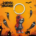 Orange Hoodie Skeleton Wooden Pendant Split Ring Keychain view 3