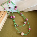 Green Seed Bead Necklace with Pink and Purple Round Beads view 4