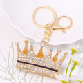 Rhinestone Crown Keychain Gold Tone Metal Braided Cord Charm view 7