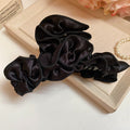 Black Ruffled Fabric Claw Hair Clip With Pearl Accent view 6