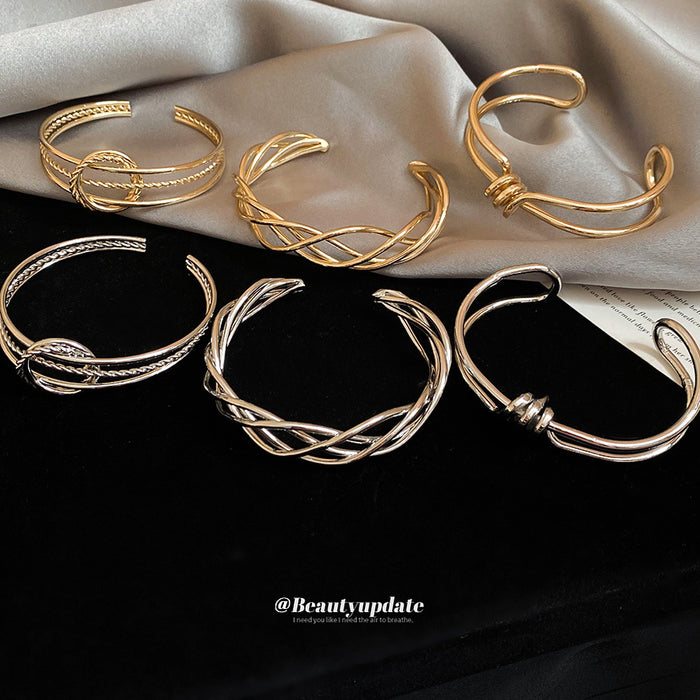 Five Mixed Wire And Textured Metal Open Cuffs In Gold Or Silver Tone