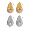 Gold Steel Teardrop Stud Earrings Pave Zircon Cluster view 5