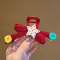 Black Acrylic Bow Red Polka Star Button Claw Hair Clip view 2