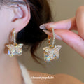 Gold Tone Square Crystal Bow Drop Earrings Metal Tone Jewelry view 1