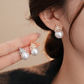 Silver Tone Crown Pearl Stud Earrings With Round Drops view 2