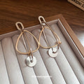 Abstract Gold Tone Wire Triangle and Disc Drop Earrings view 2