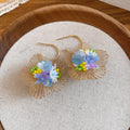 Gold Wire Flower Earrings With Colorful Beads With Polished Metal Details view 7