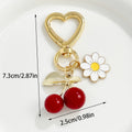 Cherry or Flower Charm Keychain with Gold-Tone Heart Clasp view 3