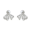 Silver Lace Bow Pearl Micro-Set Zircon Stud Earrings view 5