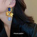 Blue Stone Floral Drop Earrings And Statement Necklace view 2