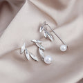 Silver Marquise Crystal Leaf Pearl Ear Cuff Earring Set view 2