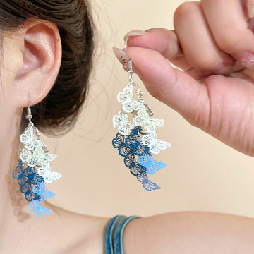 Blue And Purple Butterfly Sequin Tassel Hook Earrings