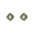 Green Enamel Diamond Pearl Center Stud Earrings Gold Tone view 5