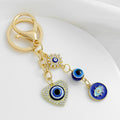 Blue Evil Eye Rhinestone Heart Gold Tone Charm Keychain view 3