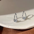 Silver-Tone Geometric Hoop Earrings with Clear Round CZ view 1