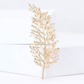 Crystal Fern Leaf Brooch in Gold and Silver Tone Decorative Lapel Accessory view 2