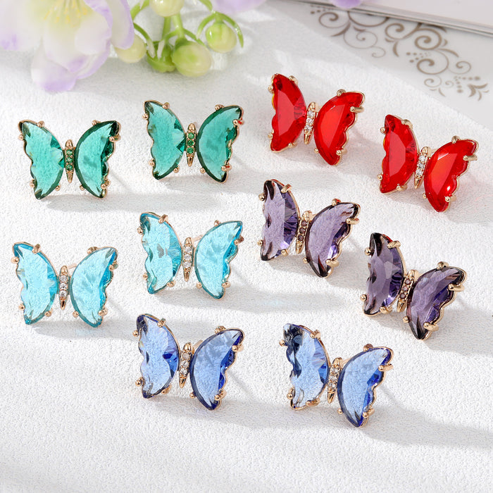 Gold Tone Faceted Crystal Butterfly Stud Earrings in Ten Colors