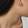 C Shape Crystal Pave Thick Stud Earrings Gold Steel view 6
