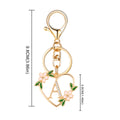 Gold Heart Initial Letter Keychain Floral Rhinestone Charm view 4