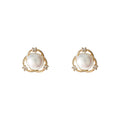 Gold Tone Crossed Circle White Pearl And Clear Stone Stud Earrings view 5