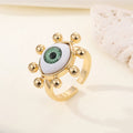 Gold Tone Realistic Eyeball Adjustable Rings and Three-Eye Cuff Bracelet view 4