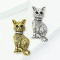 Textured Sitting Cat Brooch in Antique Gold and Silver view 3
