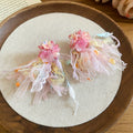 Crystal Flower Tassel Earrings In Pink Blue And Green view 6