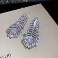 Silver Crystal Feather Drop Earrings Decorative Jewelry Design view 6