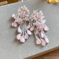 Pastel Beaded Flower Cluster Tassel Stud Earrings Statement Jewelry Pair view 6