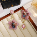 Mismatched Pink Embroidered Flower Crystal Look Earrings view 4