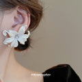 Pearlescent White Oversized Flower Statement Stud Earrings view 3