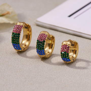 Gold Domed Colorblock Zircon Huggie Earrings Sizes