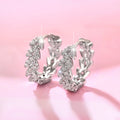 Silver Leaf Pave Clear Stone Small Huggie Hoop Earrings view 2