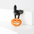 Black Cat Orange Jack O Lantern Pumpkin Enamel Brooch Pin view 3