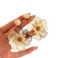 Wire Frame Flower Drop Earrings with Woven Rose Centers view 5