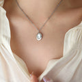 Oval Pendant Necklace Mother Of Pearl Shell Inlay Metal view 7