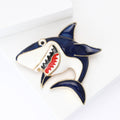 Enamel Shark Brooch in Gray and Navy Blue Decorative Lapel Accessory view 3