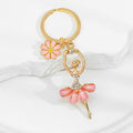 Rhinestone Ballerina Charm Keychain With Flower Accent view 3
