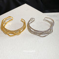Multi-Layer Cross Wave Open Cuff Bracelet Gold Silver view 2