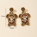 Beaded Rhinestone Sea Turtle Drop Earrings Four Colors view 4