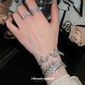 Crystal Butterfly Cuff Leaf Set Flower Studs Open Ring view 2