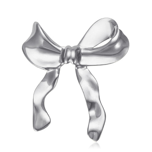 Polished Ribbon Bow Brooch in Two Metal Tones angled front view