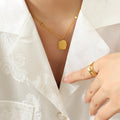 Good Luck Smiley Disc Pendant Ball Chain Gold Necklace view 4