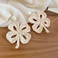 Woven Five Petal Flower Earrings With Polished Metal Tone Details view 7