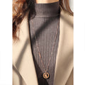 Rose Gold Steel LUCK Long Sweater Necklace Heart Rectangle view 8